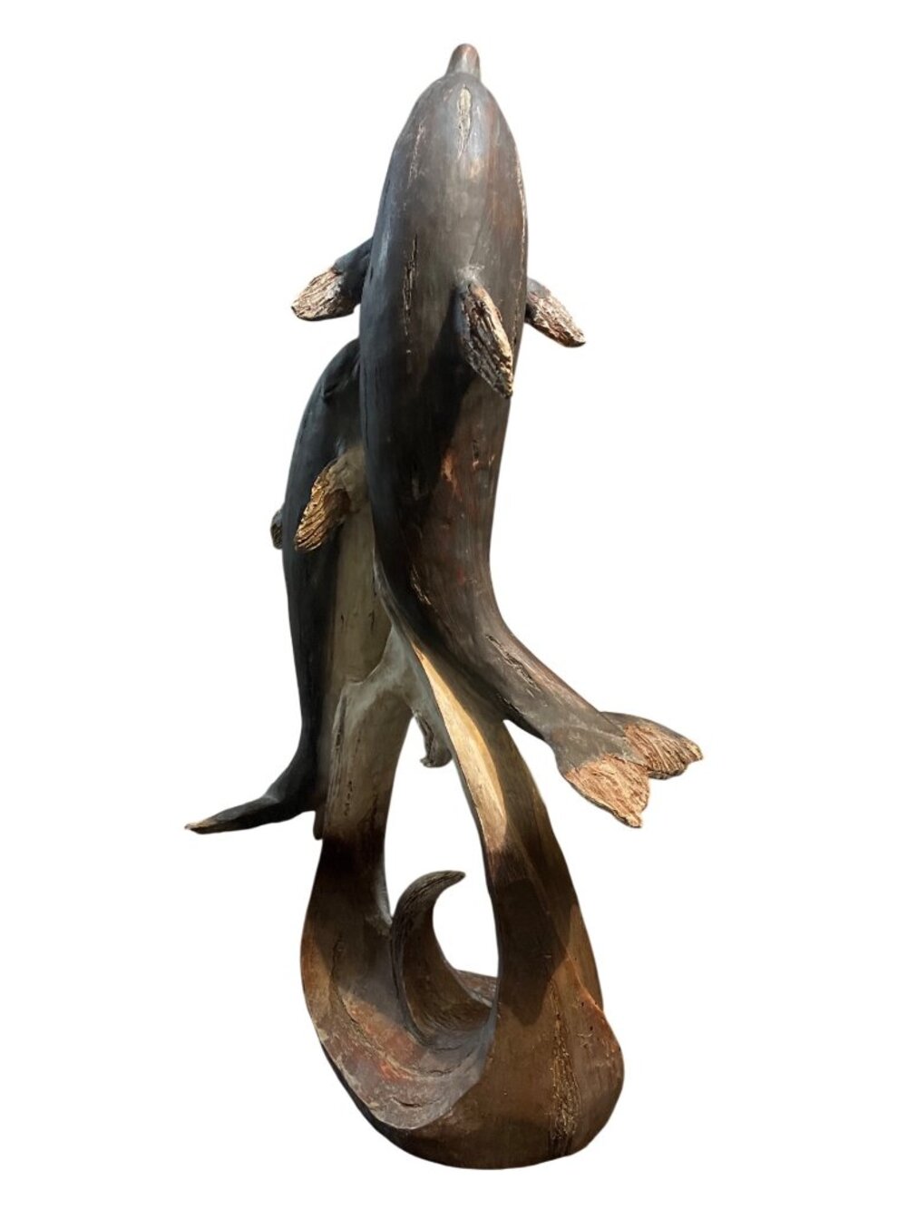 Dolphin Sculpture 2 Dolphins Swimming On Wave Base Nautical Decor 20" - Picture 3 of 8